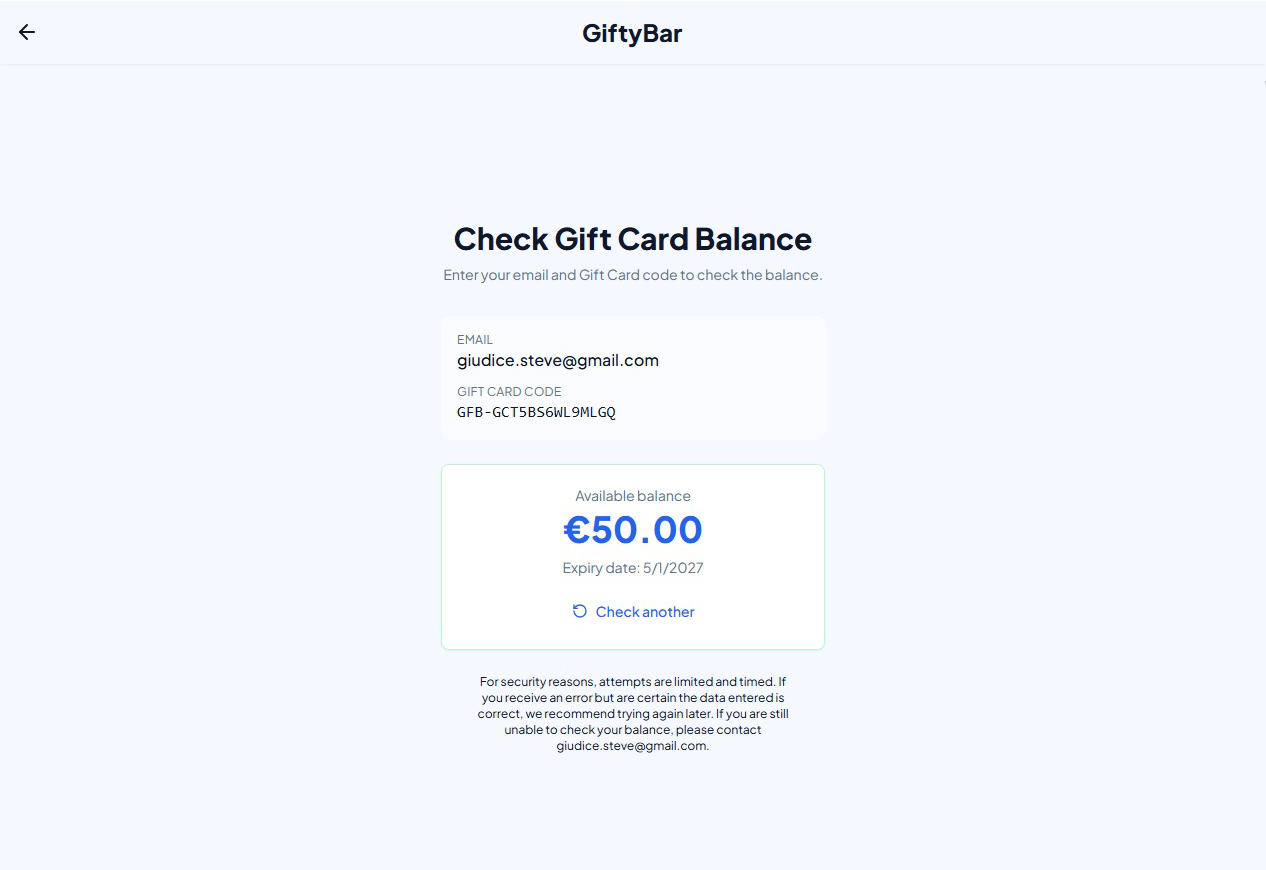 Verifica Saldo Gift Card